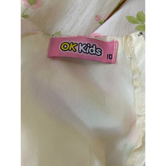 Girls “OK Kids” Spring Floral Sheer Dress Ivory Pink SZ 10 Sleeveless - Picture 7 of 8